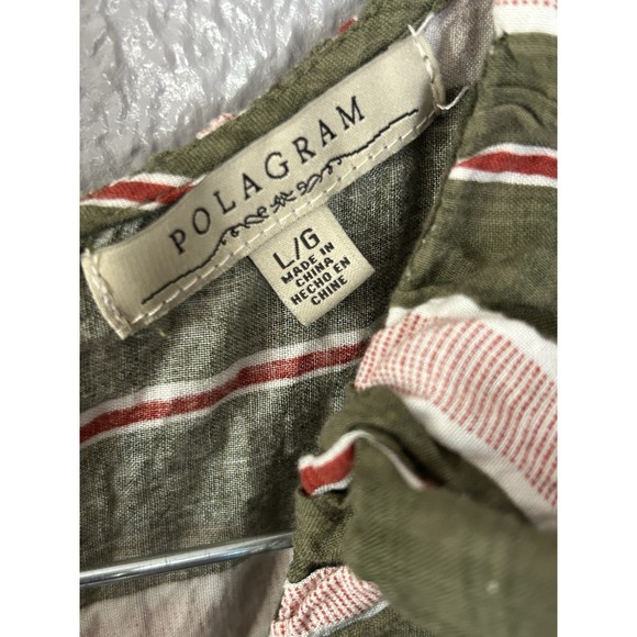 Polagram Striped Jumpsuit Ruffle V Neck Pink Green Size L Casual Boho Feminine - Picture 4 of 5